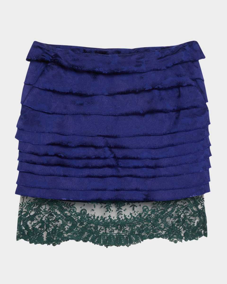 Lace-Hem Ruffled Jacquard Mini Skirt